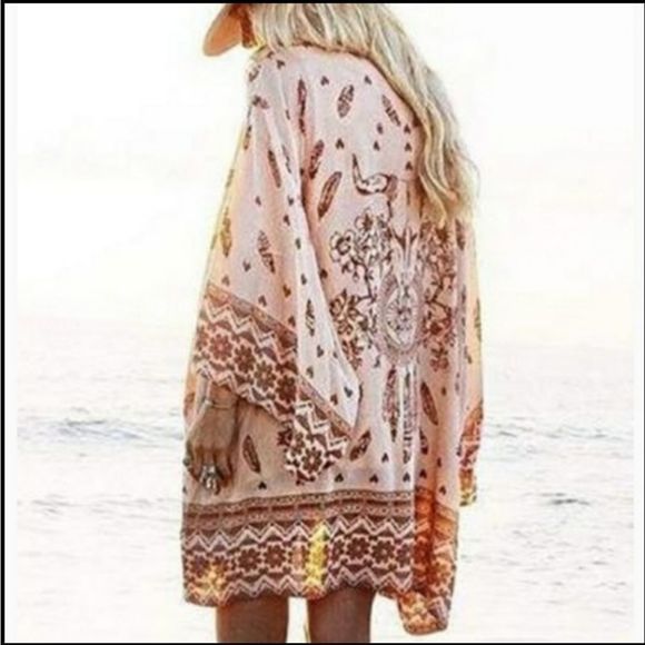 Summer Chiffon Boho Kimono Cardigan Large NWT - Picture 3 of 5